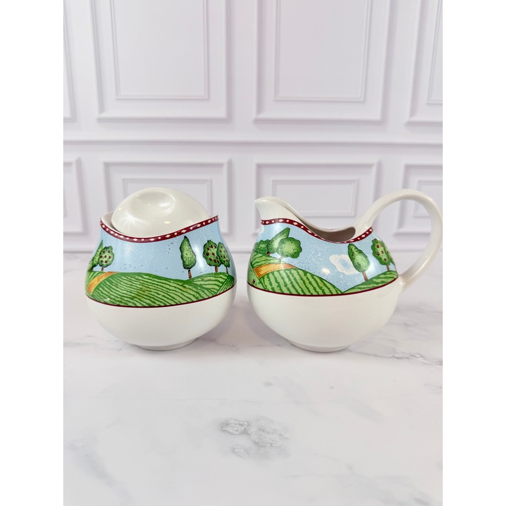 Vintage Sango "Green Acres" Lidded Sugar Dish and Creamer Set
